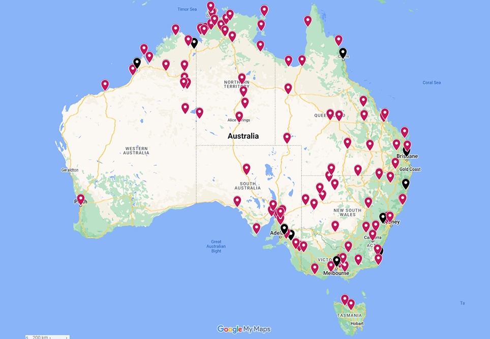 Bush Support Line (BSL) psychologists’ geographical experience. Map data ©2022 Google, INEGI