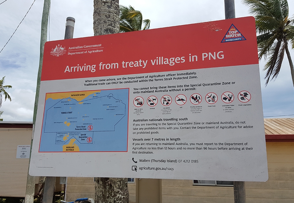A sign for PNG nationals arriving on Boigu Island.