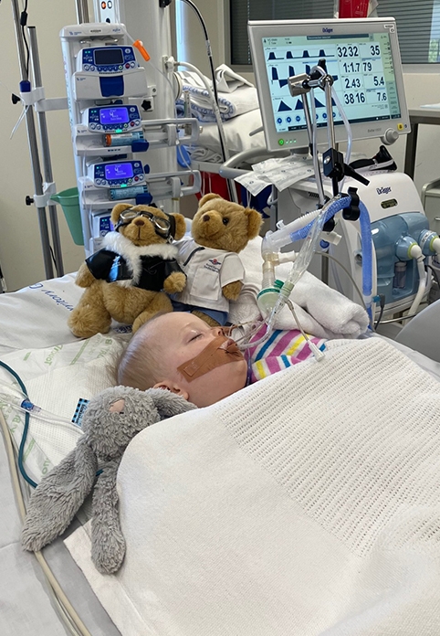 Keelan post seizure in ICU at Alice Springs Hospital.